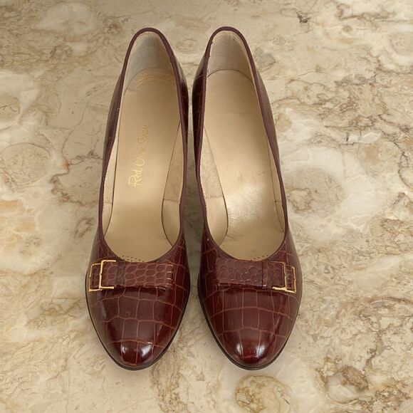 1950’s Vintage Red Cross Shoes Croc Embossed Leather - Picture 4 of 16